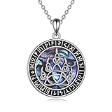 WTENIY 925 Sterling Silver Norse Viking Wolf Paw Necklace Abalone Rune Celtic Knot Pendant Necklace Amulet Vegvisir Talisman Jewelry Gift Viking Necklace for Men Women