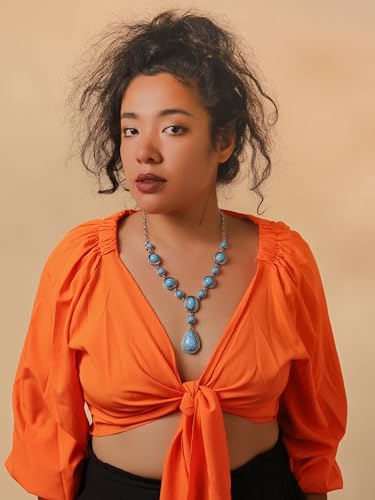 MINACHI Bohemian Created Turquoise Beaded Y-Necklace, Turquoise-toned Multi-shaped Pendant, Dainty Elegant Jewelry for Women2