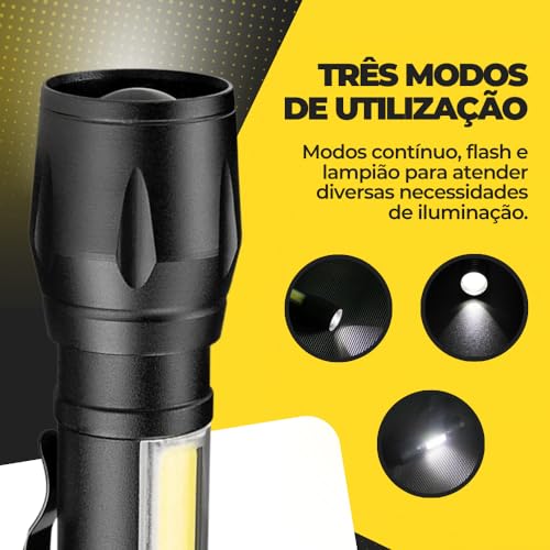 Mini Lanterna Tática LED Alumínio - Super Forte, Recarregável USB, Resistente e Compacta, Ideal para