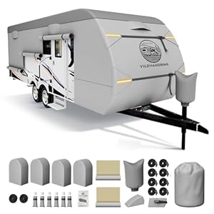 Cubierta para remolque de viaje de 18 a 20 pies, cubierta de remolque de caravana multicapa transpirable con revestimiento resistente al agua, kit de reparación, protección de canalón, correas de