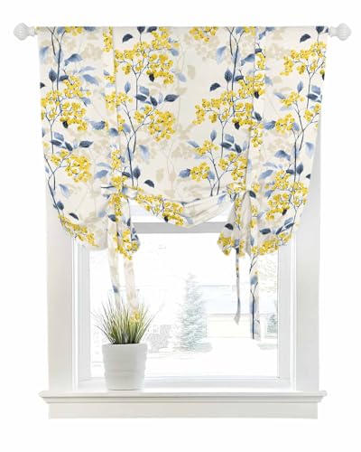 Farmhouse Tie Up Curtains for Kitchen Windows, Country Yellow Berry