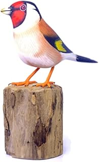 Brave Wings Hand Carved Wooden Bird ~ European Goldfinch ~ OOAK Ornament Sculpture Figurine Statue Unique Table Decoration Home Decor Gift for Christmas and Birthdays ~ 4091