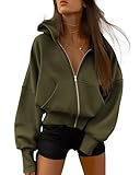 BTFBM Hoodies For Women Spring Clothing 2026 Long Sleeve Zip Up Fleece Fashion Sweatshirts Jacket Y2K Hoodie Fall Fashion(Army Green, Small)