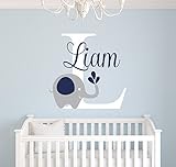 Decalzone Inc Custom Elephant Name Wall Decal - Nursery Room Decor - Kids Art Mural Vinyl Sticker for Boys - Name & Initial Cute Baby Decoration
