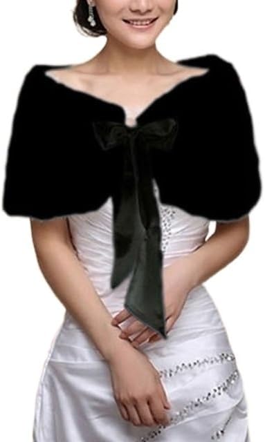 Women Winter Warm Faux Fur Cape Cloak Wedding Wrap Bridal Shawl Jacket Coat Satin Ribbon Bowknot Lace Up