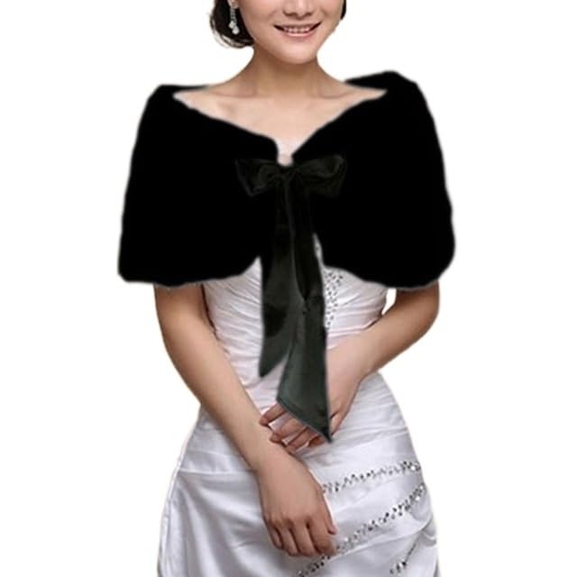 Women Winter Warm Faux Fur Cape Cloak Wedding Wrap Bridal Shawl Jacket Coat Satin Ribbon Bowknot Lace Up
