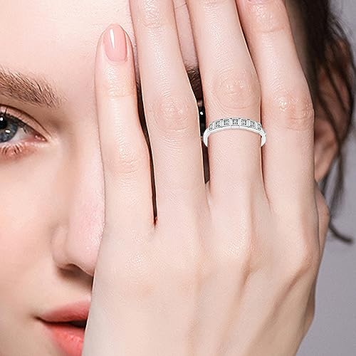 7 Stone Moissanite Wedding Band Eternity Ring Wedding Rings for Women 925 Sterling Silver with 18K White Gold Plated 0.56 Carats D Color VVS1 Princess cut Lab Created Diamond Engagement Ring Size 5-112