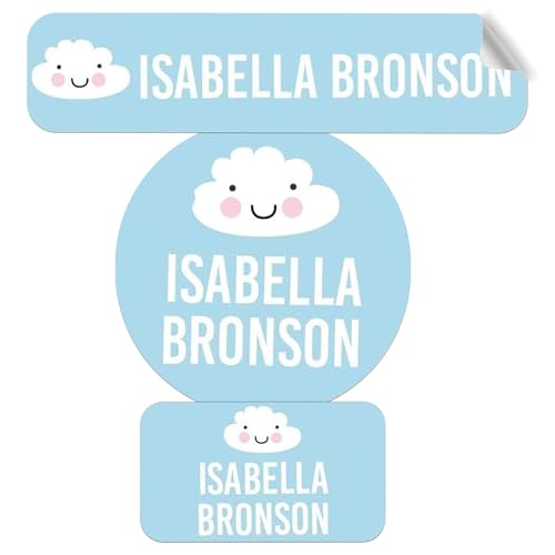 Label Daddy Personalized Name Labels for School - Waterproof Name Tags for Kids - Washable Custom Daycare Labels for Clothing, Lunch Boxes, Water Bottles, and More - 128 Ct & 256 Ct - Cloud Design