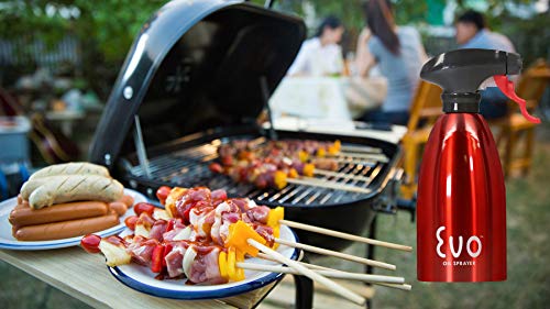 Evo Oil Sprayer Bottle, Non-Aerosol For Olive And Cooking Oils, 16-Ounce Capacity, Red, Stainless Steel #TOP5