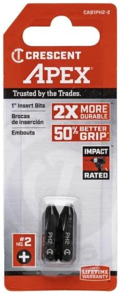 Two APEX PH2 bits and screws on a wooden surface