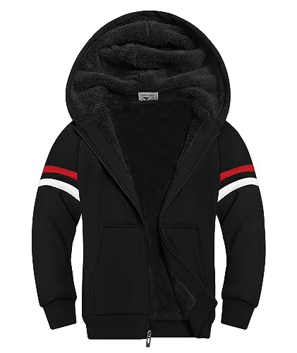 Image of V VALANCH Boys Hoodie Zip Up Fleece Lined Jacket Warm Sherpa Hooded Sweatshirts for Boys Girls 6-15 Years