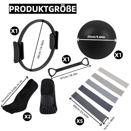 Generisch Pilates Ring Set für Frauen - Enthält Pilates Ring und 25cm Pilates Ball, 5 widerstandsbänder,2 Yoga Anti-Slip Socks& Figure-8 Pilates Band - Pilates Set für zuhause,Yoga Set