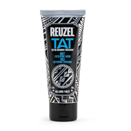 REUZEL Buff Exfoliating Wash, Gentle Tattoo Cleanser Scrub, Brightens, Smooths, Reveals Definition and Color, Non-Damaging, Vegan Formula, 3.38 oz