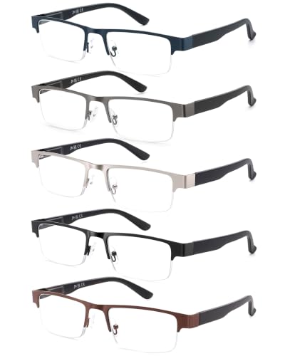 JM Reading Glasses Men 5 Pack Metal Frame Blue Light Readers Spring Hinge