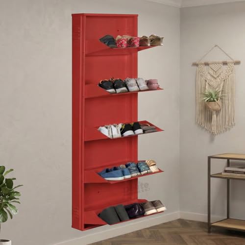 Image of DELITE KOM 20 Inch Wide, 5 Shelf Metal Shoe Rack Wall Mounted for Home with Central Lock | Holds Upto 12 Shoes or 20 Slippers Pair |1 Year Warranty | (67 x 20 x 5 Inch, Brick Red) DIY | Space Saving