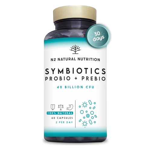 Probiotics and Prebiotics Supplement 40 Billion CFU. 6 Probiotic Strains, 60 Vegan Chlorophyll Capsules. N2 Natural Nutrition
