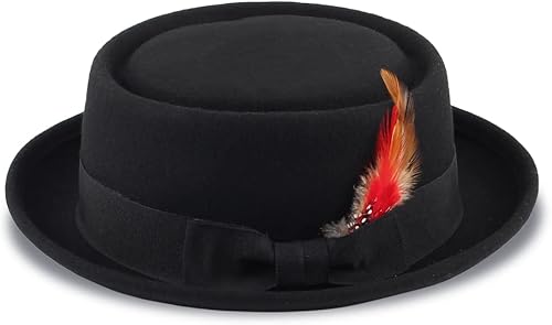 Miniatura 2 de Pork Pie Hat for MenWomen Wool Felt Boater Porkpie Flat Top Derby Fedora