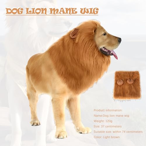 Dog-Lion-Mane-Costume-with-EarsHalloween-Lion-Mane-Wig-Costume-for-Medium-to-Large-Sized-DogCatAdjustable-Washable-Comfortable-Fancy-Lion-Mane-Dog-Costume-DressBrown