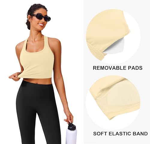 Image of PINSPARK Sports Bra Longline Racerback Tank Tops for Women Padded Workout Yoga Top