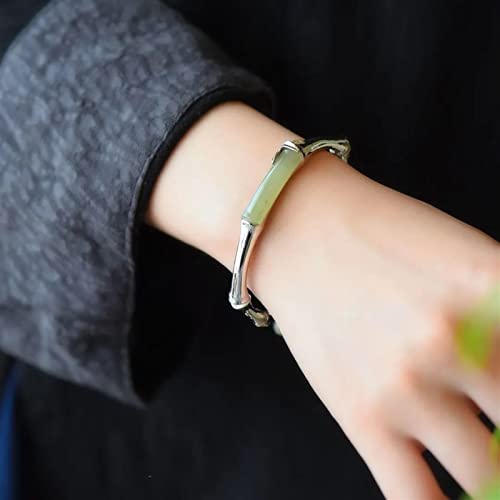 Bracelet en jade vert et argent S925 style rétro unique - 5