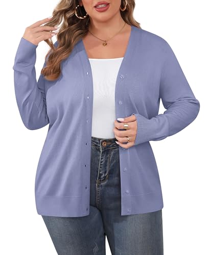 Image of TIANZHU Plus Size Cardigan for Women Button Open Front Long Sleeve V Neck Comfy Lightweight Sweaters XL-4XL