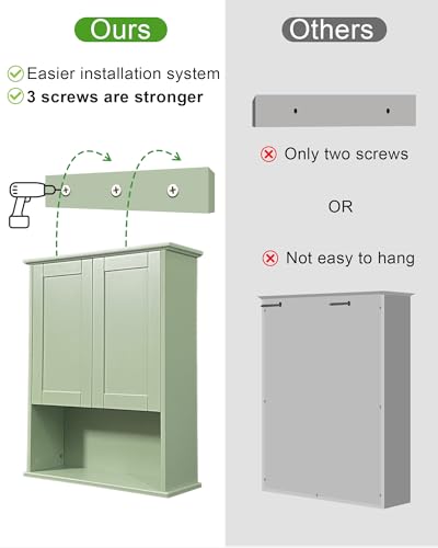 VIMYFAMY Bathroom Cabinet Wall Mount Buffering Hinge,23"x29" inch Over Toilet Storage Cabinet and Adjustable Shelves, Large Space Wooden Medicine Cabinet (Light Green) - Image 5