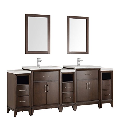 Fresca Cambridge 84" Antique Coffee Double Sink Traditional Bathroom Vanity W/Mirrors #TOP17