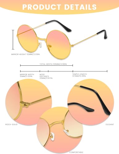 Round Hippie Glasses 60s 70s Retro Circle Sunglasses for Women Men Disco Party Accessory Masquerade Costume3
