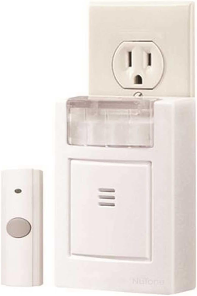 NuTone Plug-In Doorbell Kit with Strobe Light, Wireless Door Chime for Hearing Impaired, 1.63 x 3.75 x 4.5, White