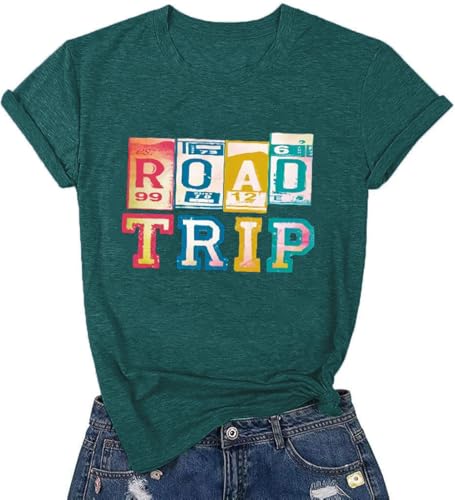 Road Trip Women Hiking Camping Active Shirts Loose Fit Workout Graphic Climbing Outfit 70s 80s 91s Vintage Outdoor Tee Tops, Green M