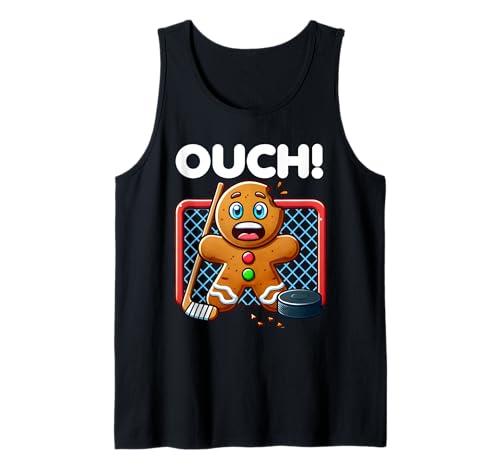 Funny Hockey Gingerbread Man Christmas Holiday Portero Camiseta sin Mangas