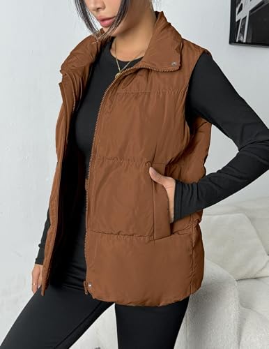 Zeagoo Women Puffer Vest Lightweight Stand Collar Sleeveless Winter Warm Zip Up Padded Outerwear Jackets with Pockets S-XXL4