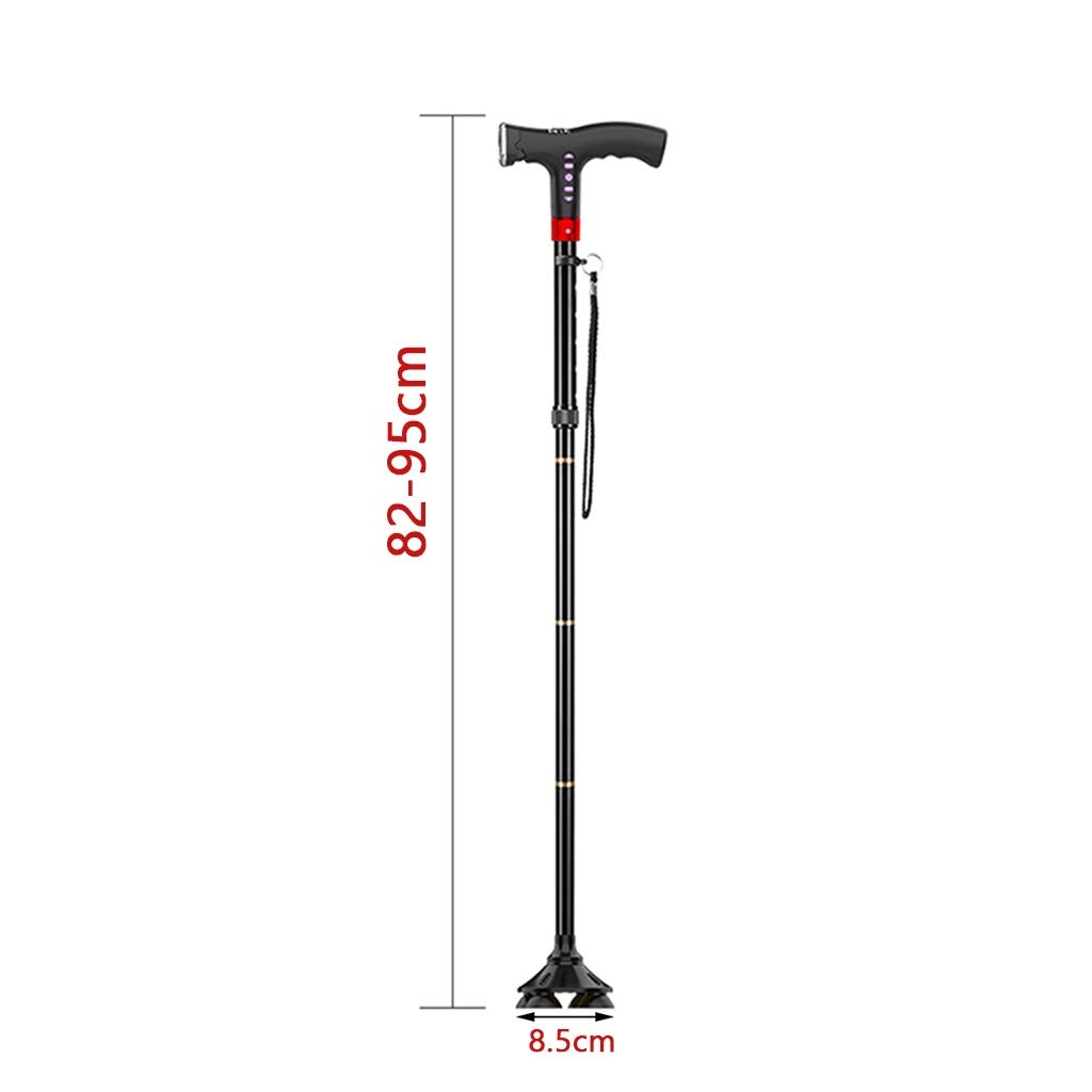 YXCKG Bastón Plegable, Bastones para Caminar con Luz LED, Bastón De Ancianos con Alarma De Pánico, Ayuda para Caminar De Aluminio Ajustable En Altura para Hombres Y Mujeres (Color : Style B)