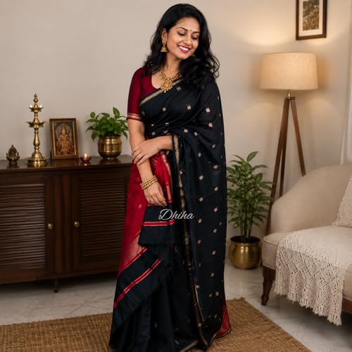 Image of Original Maheswari Cotton Silk Saree for Women | Kanjivaram Pure Silk Cotton Sari with Blouse | Zari Work | Tassels | Handloom Weave