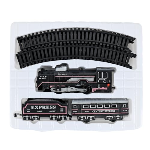 Image of Braintastic Rail King Electric Train Set for Kids|16-Piece Classic Track Set with Light, Sound & Smoke|Rechargeable Battery Operated Track Train Toy for Boys & Girls