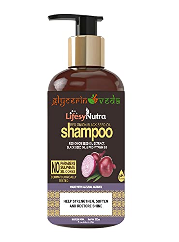 GlycerineVeda (USA Formula) Base Red Onion Shampoo Get strong and lustrous hair, Red Onion & Black Seed for Revitalising Dehyrated Hair Back to Its Shimmering- 300 ML