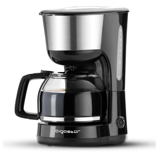 Aigostar Chocolate 30HIK–Cafetera de goteo, 1000w Cafetera de Filtro, con Filtro Reutilizable, Función Recalentar y Mantener Caliente. Sistema Antigoteo. 1,25l(10 Tazas), Libre de BPA.
