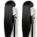 TIMANZO Long Straight Remy Hair Wigs Natural Black Heat Resistant Fiber Hair Full Machine Wig with Bangs Cosplay Party Wig For Fashion Women (24 Inch)