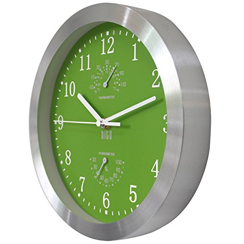 Hito Silent Non Ticking Wall Clock 10 Inch Sweep Movement Glass Cover Silver Aluminum Frame Decorative For Kitchen, Living Room, Bedroom, Office (Green) #TOP1