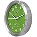 HITO 10” Silent Wall Clock Battery Operated Non Ticking Sweep Movement Glass Cover Silver Aluminum Frame, for Kitchen, Bedroom, Home Office, Living Room Decor (Green)