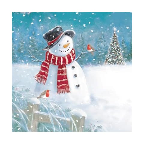 GBCC Ling Design Pack of 6 Artistic Charity Christmas Cards - 'Snowman & Robins' - Snowy Scene - From The Great British Card Company, Multicoloured, 141 x 141 mm Cover