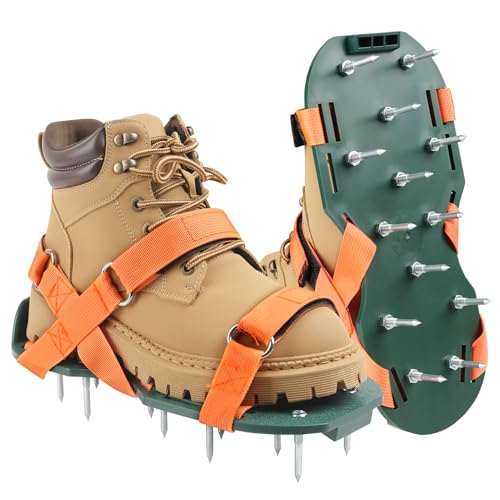 Lawn Aerator Shoes for Grass, Lawn Aeration Shoes with Adjustable Hook Loop Straps and Heavy Duty Spike, Soil Aerator Tool for Aerating Patio Yard Garden