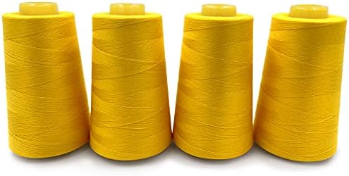 Tortoise 4 Cones of 3000 Yards Each Spool Thread for Sewing All Purpose Sewing Thread 100% Polyester Thread for Serger Overlock Quilting Sewing Machine 40S/2 Yellow