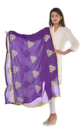Image of Youthquake Golden Embroidered Work Chiffon Dupatta For Womens & Girls With 4 Side Gold Lace