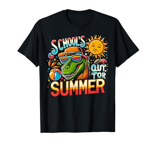 Schools Out For Summer Teacher Last Day of School Cool T-rex Maglietta