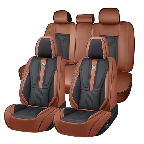 Arazi Car Seat Covers Full Set for Chevy Chevrolet Avalanche 2008-2013, Nappa Leather Seat Cover Full Coverage Waterproof Seat Protector (Black&Brown,5 Seats Standard)