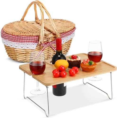Cesta de piquenique com kit de mesa de vinho dobrável, cesta de v...