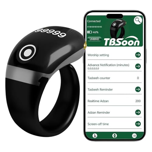 Image of Lightweight Tasbih Smart Ring, Tasbeeh Counters,Prayer Direction Indicator Guide,5 Azan Alarm Clock,Forgiveness,Electronic Rosary,Eid al-Fitr Eid al-Adha Ramadan Gift for men women-Grey Pro with APP