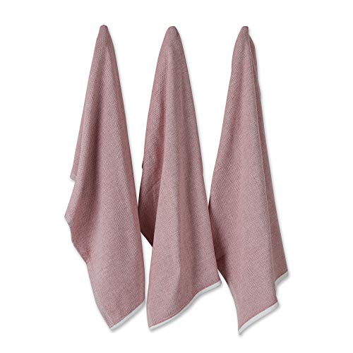 DII French Terry Collection Kitchen Dishtowel Set, 18x28, Barn Red Chambray Solid, 3 Piece