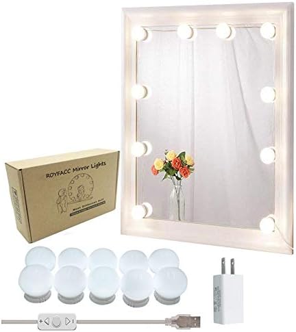 ROYFACC Vanity Mirror Light Kit for Makeup Hollywood Style with 10 LED Mirror Lights Bulbs, Brightness Dimmable, US Plug, Mirror Not Include